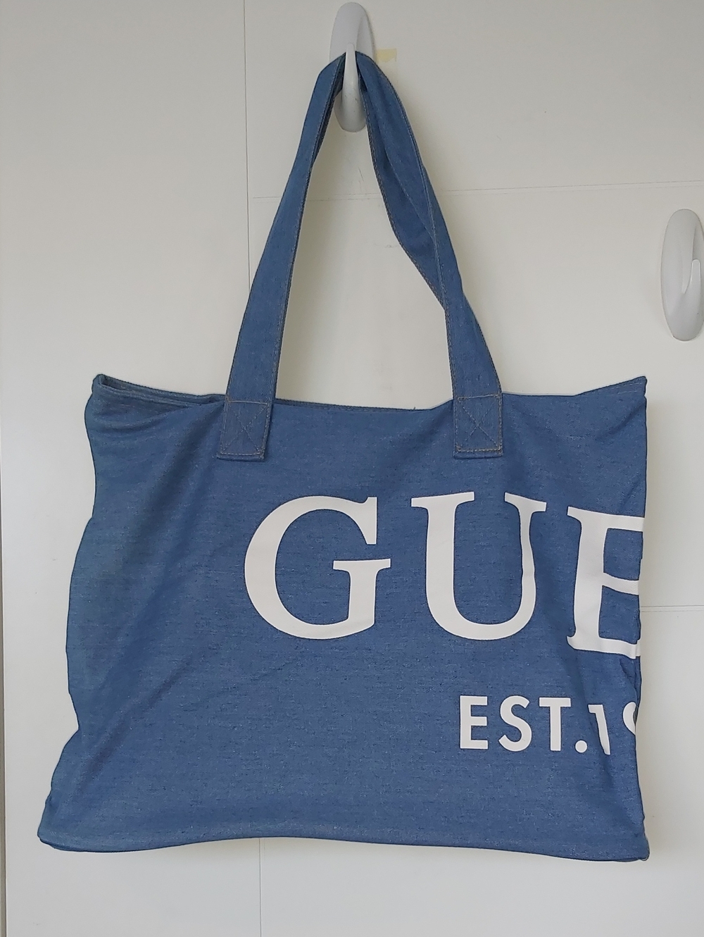 GUESS Blue Canvas Tote with White Logo - Men's Carryall